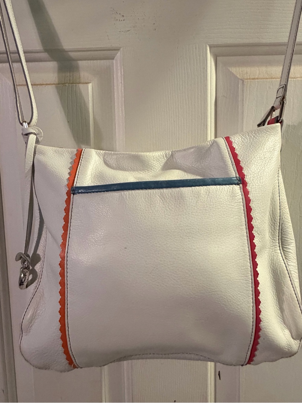 Brighton White Leather Shoulder Bag with Pink, Orange and Blue Accents
